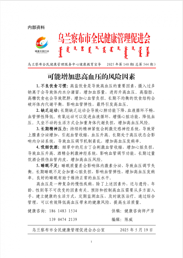 可能增加患高血压的风险因素